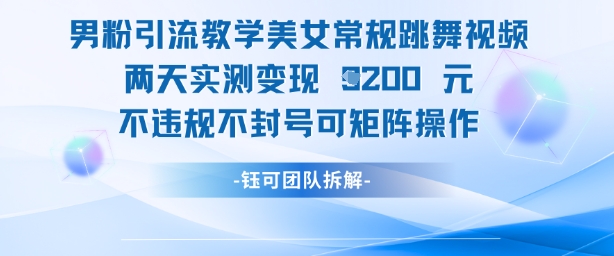 男粉引流教学美女常规跳舞视频两天实测变现1k+，不违规不封号可矩阵操作-来友网创