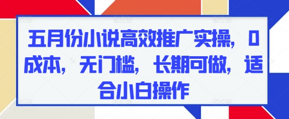 五月份小说高效推广实操，0成本，无门槛，长期可做，适合小白操作-来友网创