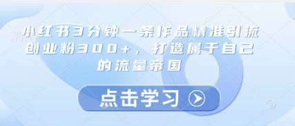 小红书3分钟一条作品精准引流创业粉300+，打造属于自己的流量帝国-来友网创