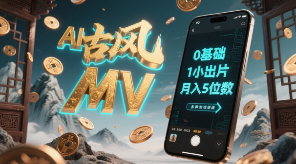 AI一键生成古风音乐MV，0剪辑基础1小时出片，多种变现渠道，一部手机月入5位数-来友网创