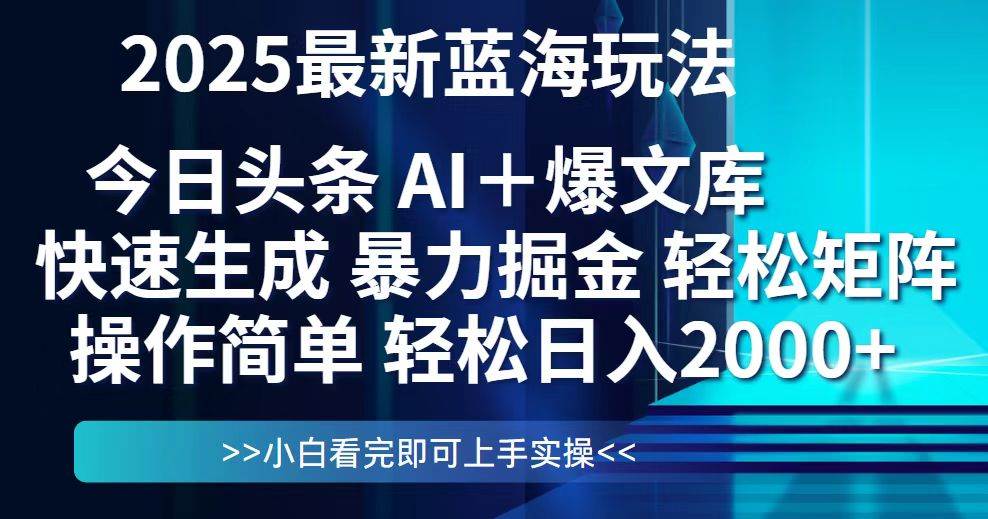 （14805期）今日头条2025最新蓝海玩法，思路简单，复制粘贴，轻松实现矩阵日入2000+-来友网创