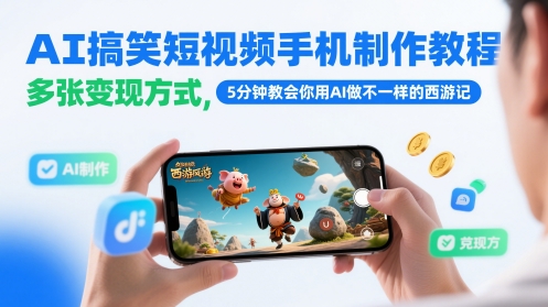AI搞笑短视频手机制作教程，多张变现方式，5分钟教会你用AI做不一样的西游记-来友网创