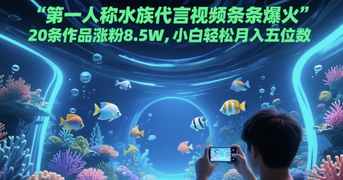 第一人称水族代言视频条条爆火，20条作品涨粉8.5W，小白轻松月入五位数-来友网创