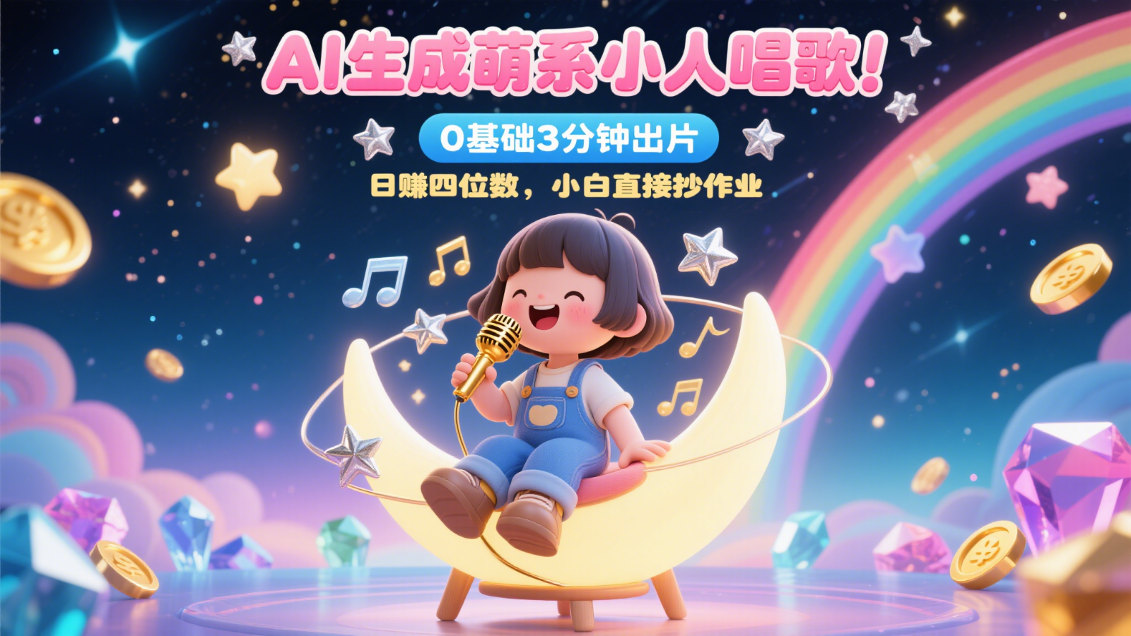 AI生成萌系小人唱歌！0基础3分钟出片，28个作品涨粉9万，日赚四位数，小白直接抄作业-来友网创