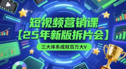 短视频营销课【25年新版拆片会】三大体系成就百万大V，包含正课、拆片会、手把手教学直播课等-来友网创