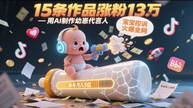用AI制作幼崽代言人，宝宝的控诉火爆全网，15条作品涨粉13W，单号月入5位数实操教程-来友网创