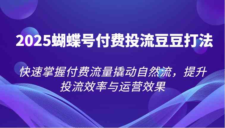 2025蝴蝶号付费投流豆豆打法，快速掌握付费流量撬动自然流，提升投流效率与运营效果-来友网创