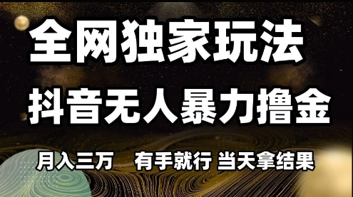 全网独家玩法抖音无人暴力撸金，月入3W，有手就行，当天拿结果【揭秘】-来友网创