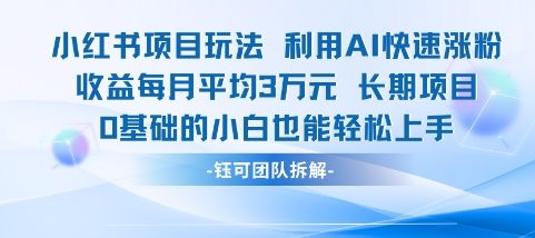适合小白操作的小红书新项目，利用AI快速涨粉，收益每月平均1W+-来友网创