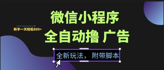 微信小程序全自动撸广告项目，彻底解决没流量的问题，新手一天8张+【揭秘】-来友网创